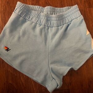 Aviator Nation Light Blue Women's Athletic Shorts with Small Rainbow Patch